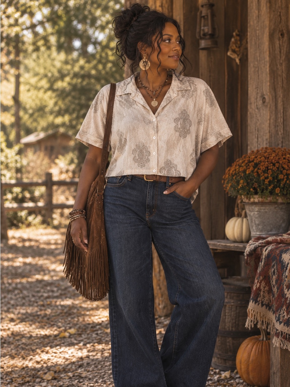 NWT Civico 51 Cotton/Linen Crop Boxy Button Up